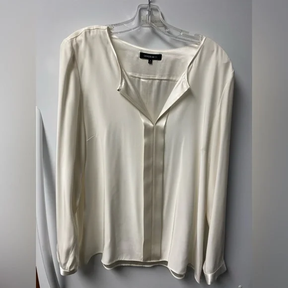 Lafayette 148 New York Ivory Satin Blouse - Picture 2 of 5